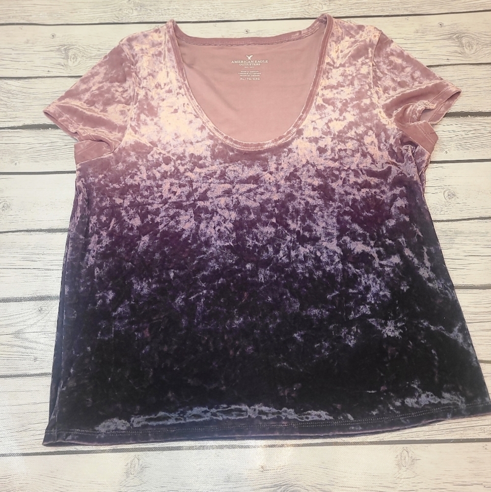 American Eagle Outfitters Pink to Purple Velvet Short Sleeve Tee - Picture 2 of 5